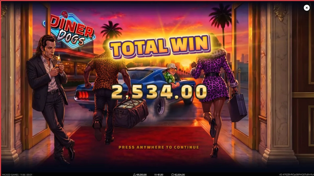 Tampilan visual retro noir pada slot Diner Dogs dengan nuansa kedai tahun 1950-an.